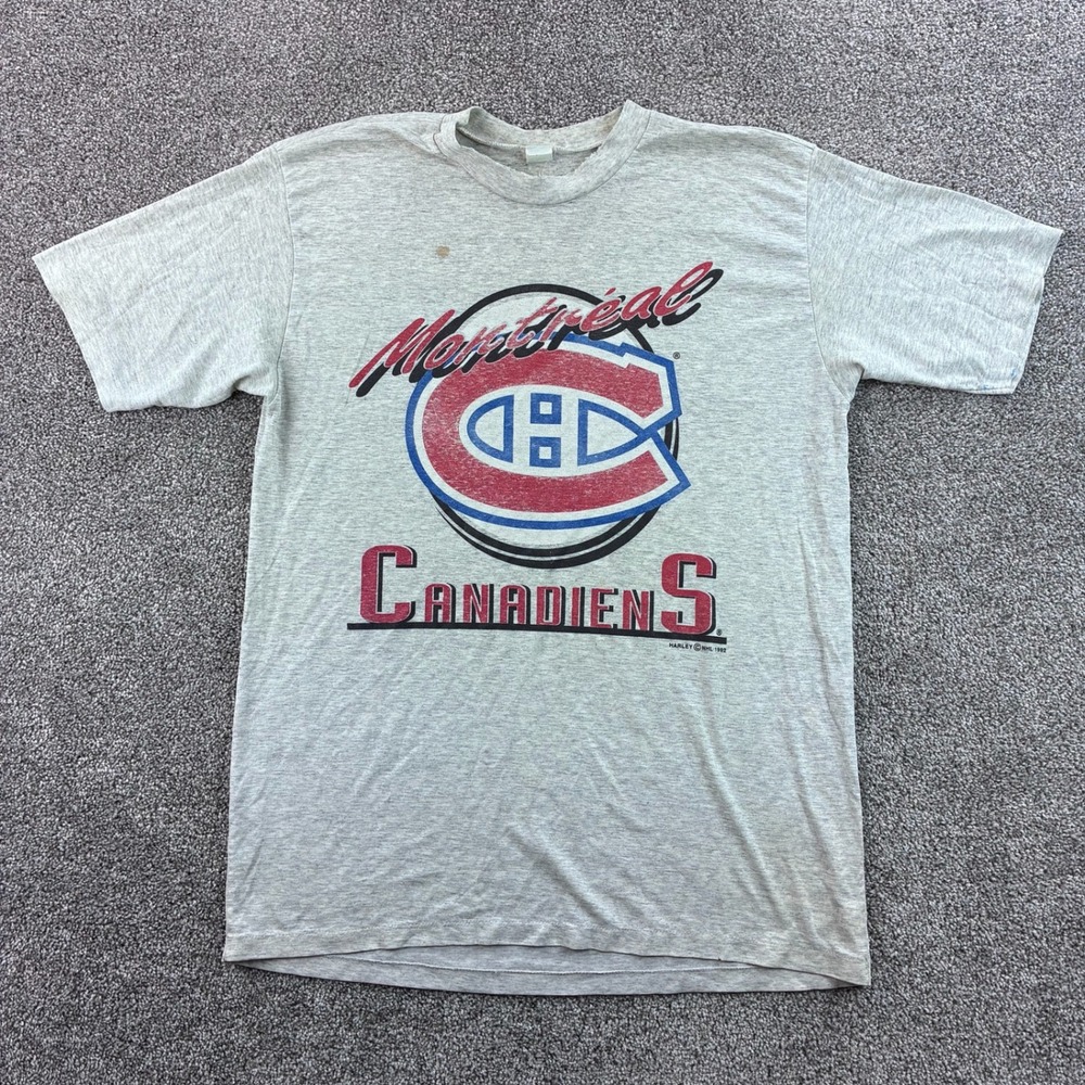 Vintage Montreal Canadiens Shirt Men XL Gray Cotton NHL Hockey 1992 Canada